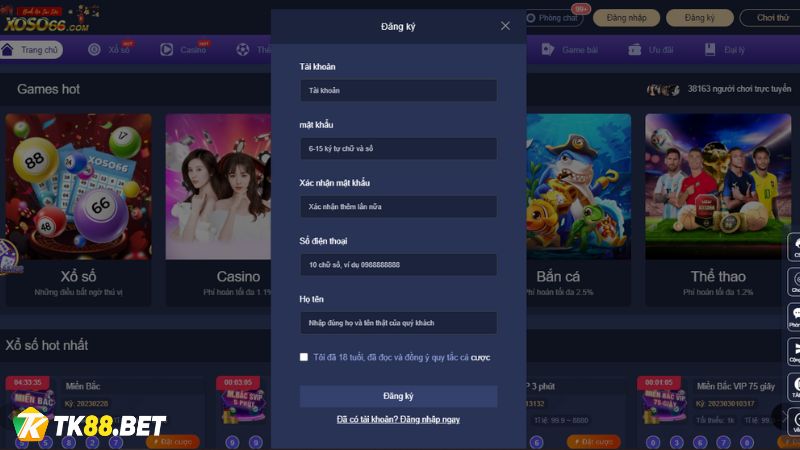 Đăng ký tài khoản Xoso66 